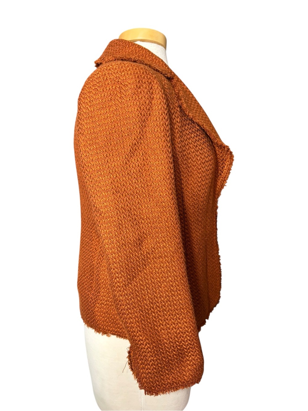 Ellen Tracy Tweed Fringe Front Tie Blazer Jacket Rust Orange Petite 2 - Picture 3 of 6